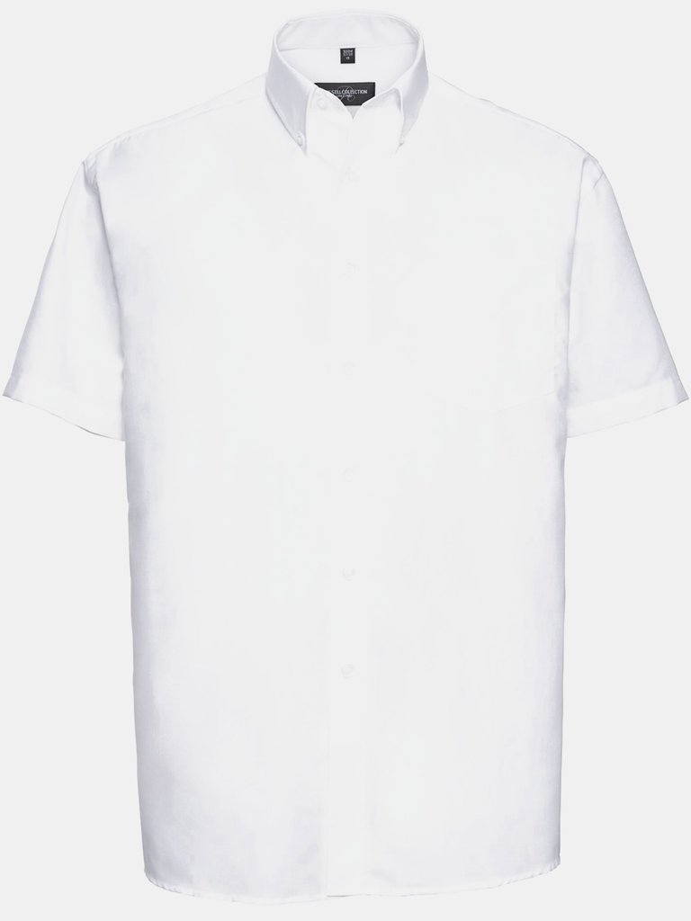 Mens Oxford Easy-Care Short-Sleeved Shirt - White - White