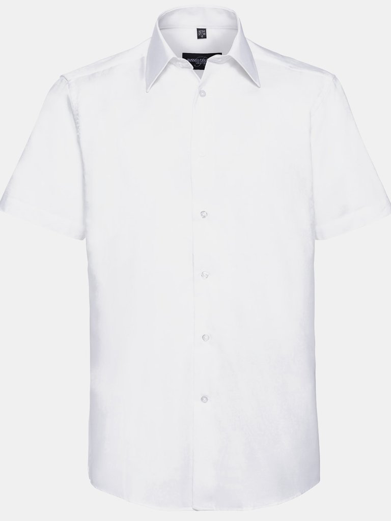 Mens Oxford Easy-Care Tailored Short-Sleeved Shirt - White