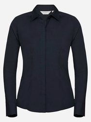 Russell Collection Ladies Long Sleeve Fitted Poplin Shirt (French Navy) - French Navy