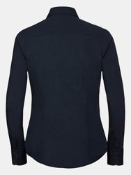 Russell Collection Ladies Long Sleeve Fitted Poplin Shirt (French Navy)