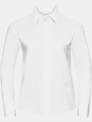 Russell Collection Ladies/Womens Long Sleeve Easy Care Oxford Shirt (White) - White