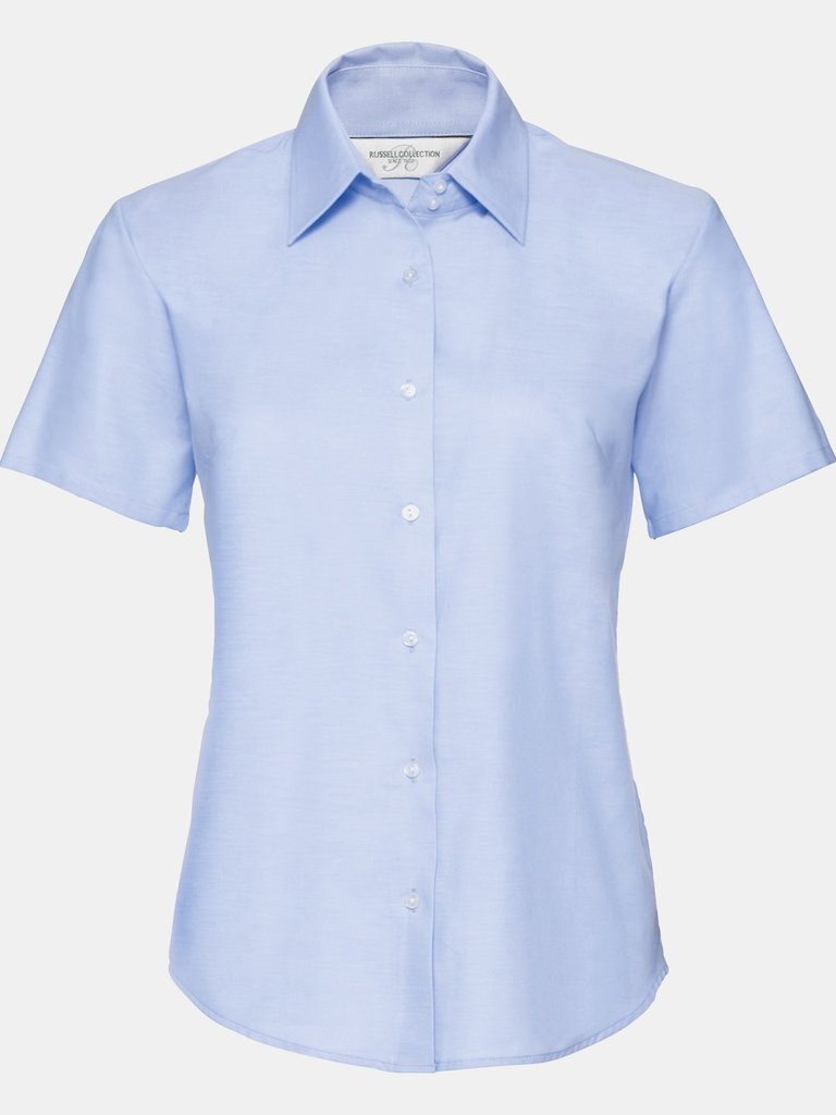 Russell Collection Ladies/Womens Short Sleeve Easy Care Oxford Shirt (Oxford Blue) - Oxford Blue