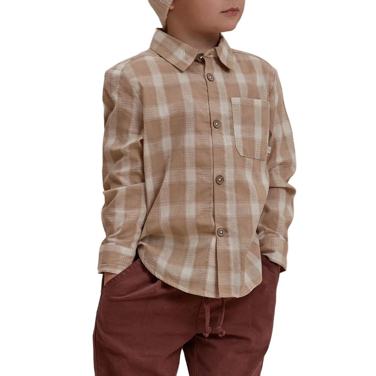 Kids Collared Long Sleeve Shirt In Plaid - Plaid