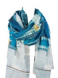 Abstract Plaid Patchwork Scarf - Blue