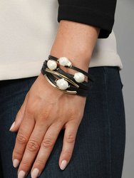 Achai Pearl Double Wrap Leather Bracelet - Black