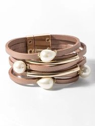 Achai Pearl Double Wrap Leather Bracelet