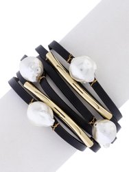 Achai Pearl Double Wrap Leather Bracelet