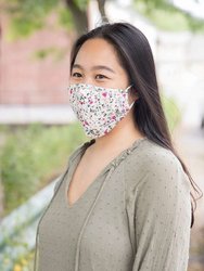 Adjustable Floral Face Mask with Two PM2.5 Filters - White