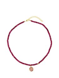 Agate Gemstone Beads Choker With Druzy Pendant - Pink/Red/Gold