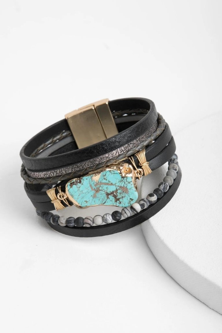 Aquamare Leather Bracelet - Black