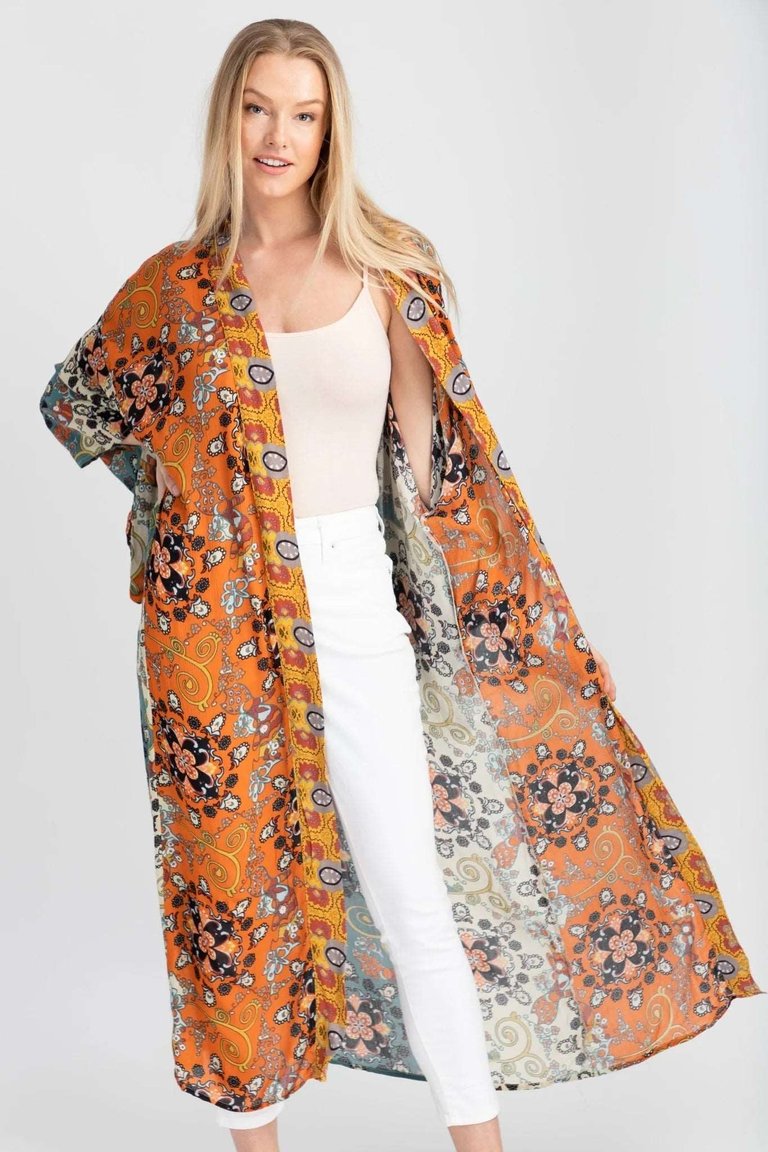 Aurora Long Kimono - Grey Multi