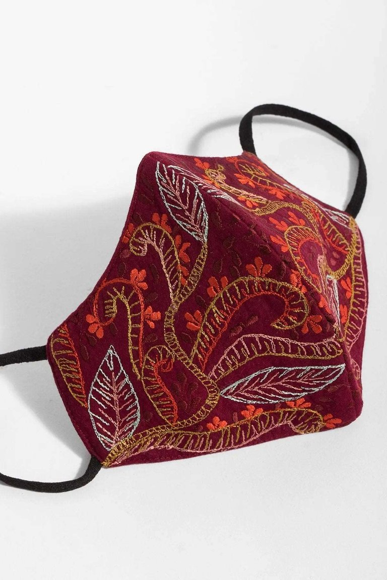 Autumn Embroidered Face Mask - Maroon