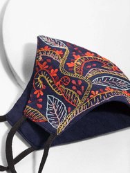 Autumn Embroidered Face Mask - Navy