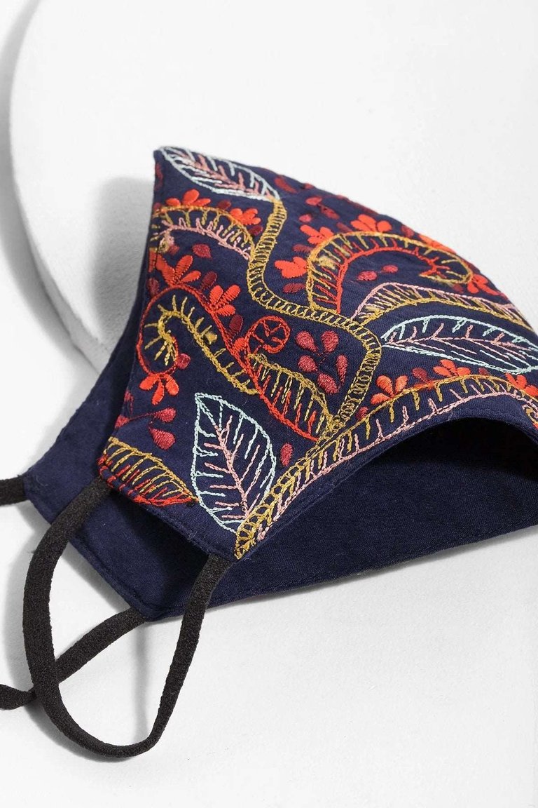 Autumn Embroidered Face Mask - Navy