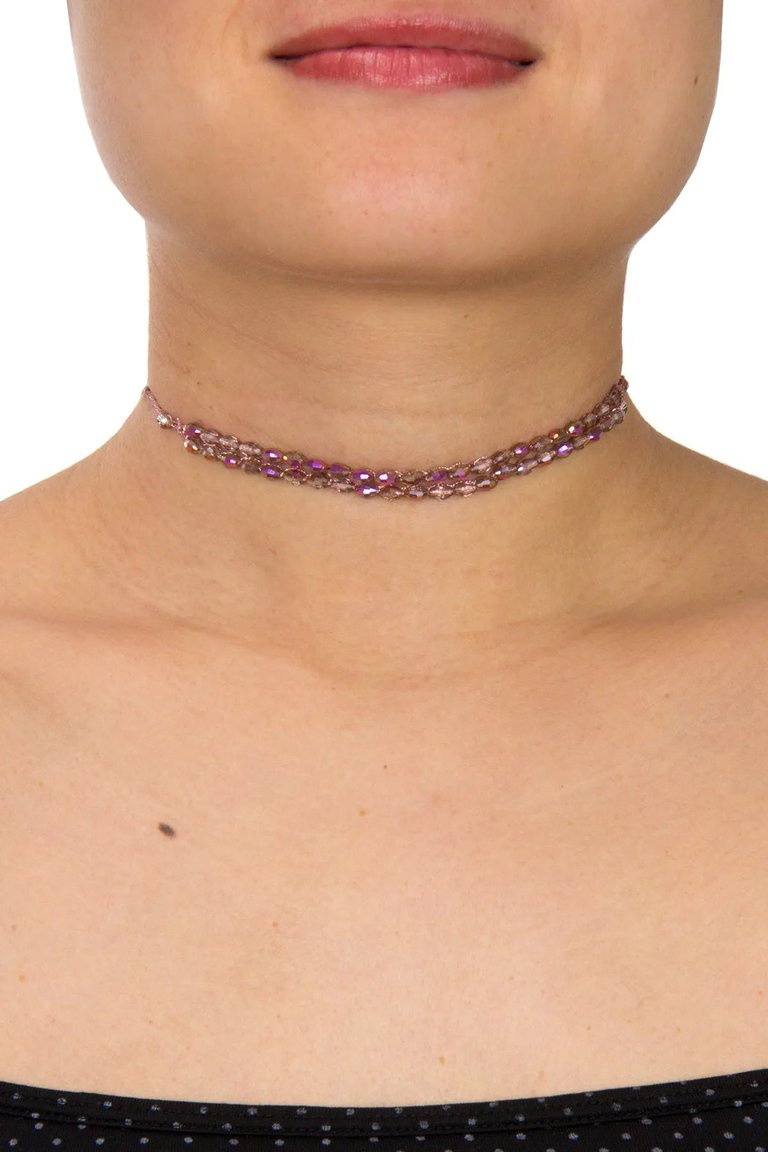 Beaded Crochet Choker Pink Necklace - Pink