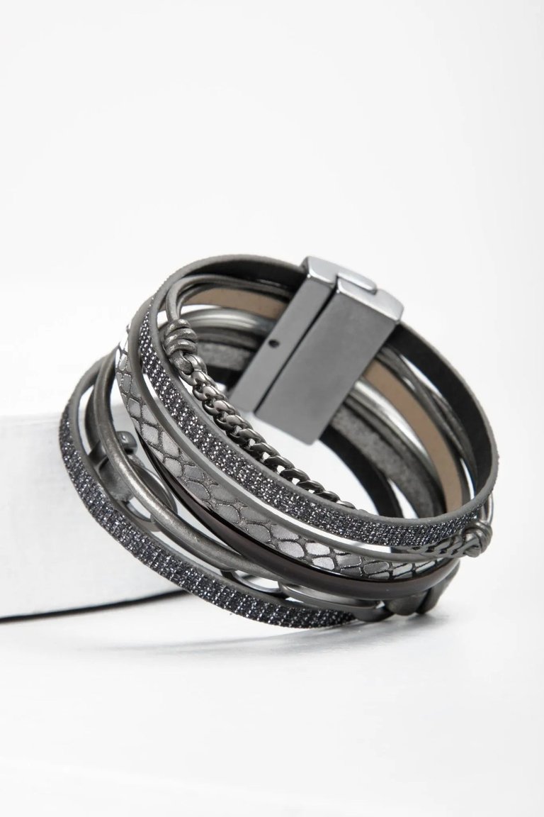 Brink Chain Link Leather Bracelet - Gray