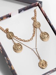 Coin Necklace and Earring Gift Set - Golden