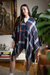 Dana Plaid Poncho - Navy