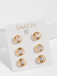 Divine Small Charm Stud Earring Set - Gold