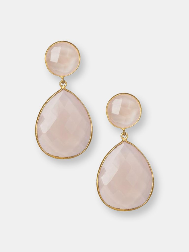 Double Drop Genuine Gemstone Earrings - Rose Quartz