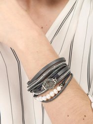 Dream Leather and Crystal Bracelet - Charcoal