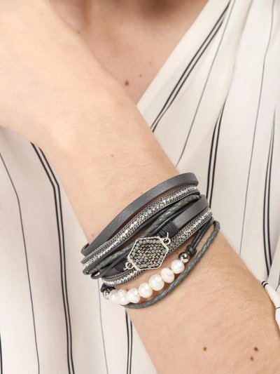 Saachi Style Dream Leather and Crystal Bracelet product