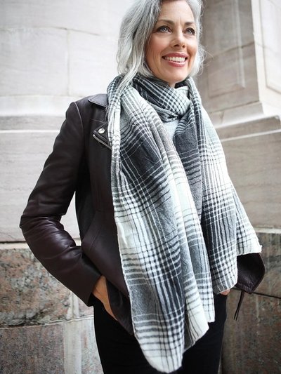 Saachi Style Faded Two Toned Plaid Scarf product