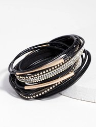 Flaunt Double Wrap Leather Bracelet - Black