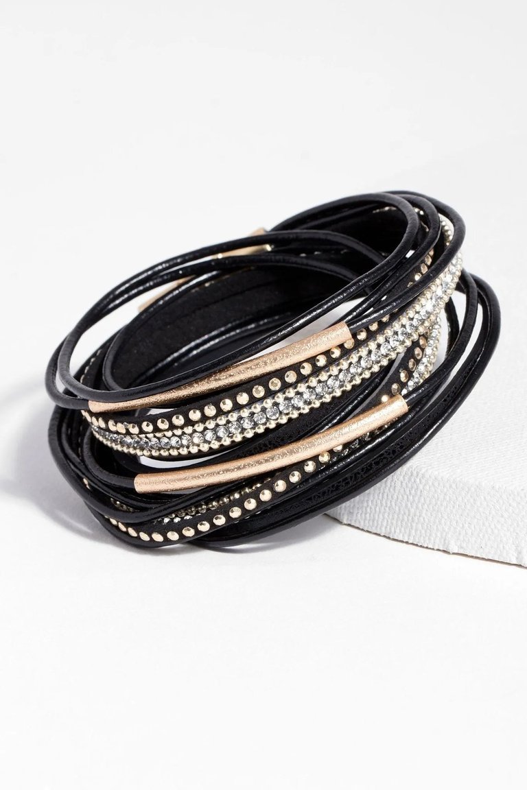 Flaunt Double Wrap Leather Bracelet - Black