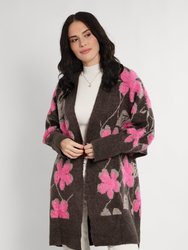 Floral Knitted Cardigan - Brown/Pink