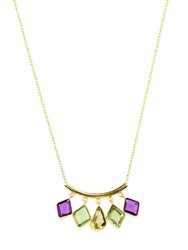 Gemstone Drop Long Necklace - Green