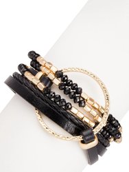 Go With The Flow Leather Bracelet - Black & Gold