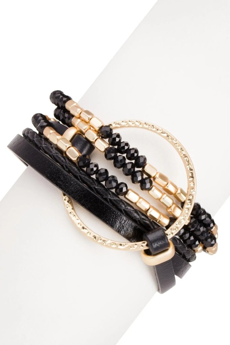 Go With The Flow Leather Bracelet - Black & Gold