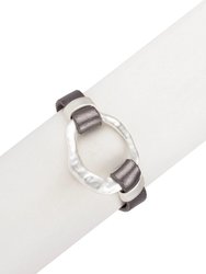 Hammered Metal Leather Bracelet - Dark Grey
