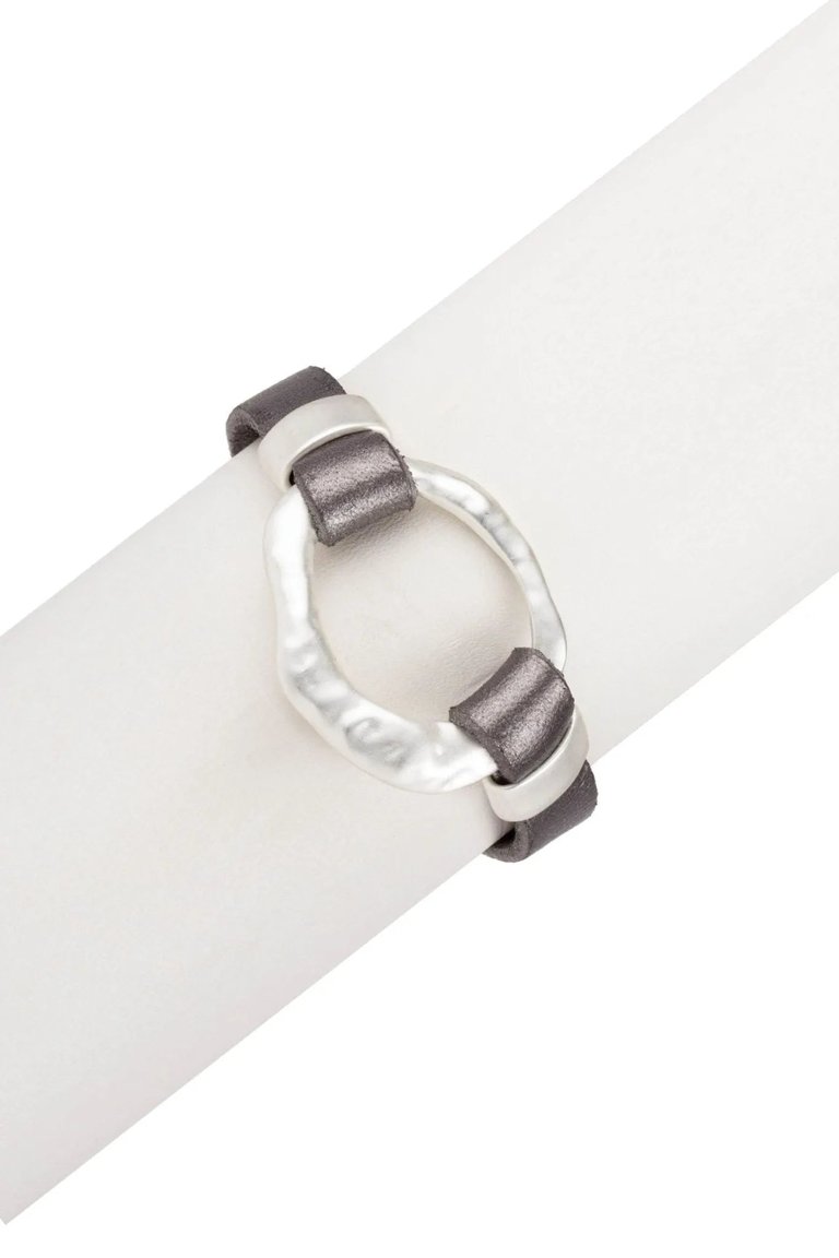 Hammered Metal Leather Bracelet - Dark Grey