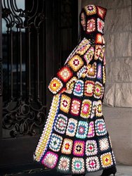 Hooded Granny Square Crochet Kimono - Black