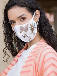 Hummingbird Embroidered Face Mask - White