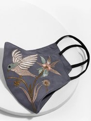 Hummingbird Embroidered Face Mask - Grey