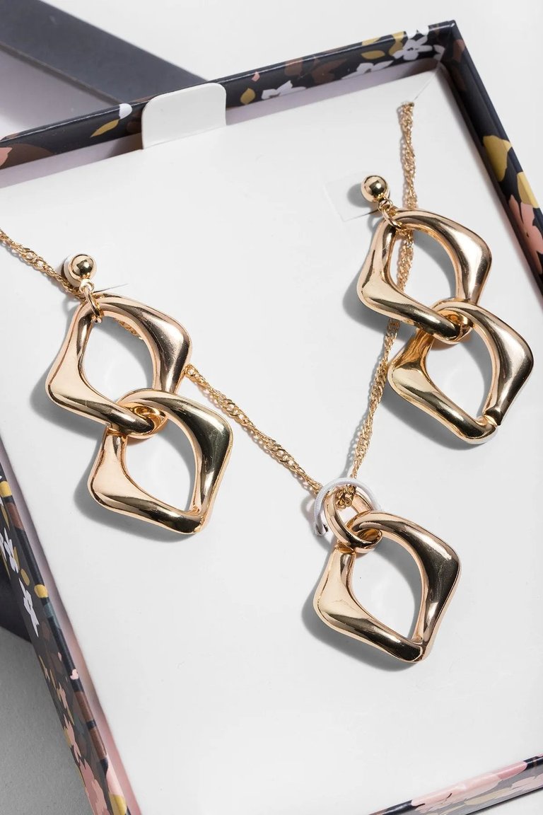 Infinity Necklace and Earring Gift Box - Gold