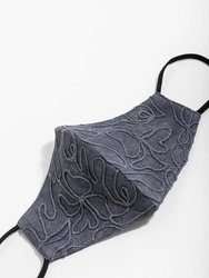Linen Embroidered Mask - Grey