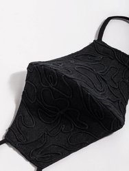 Linen Embroidered Mask - Black