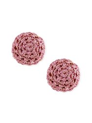 Metallic Crochet Thread Cluster Stud Earring (Set Of 3) - Pink
