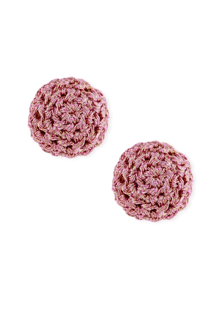 Metallic Crochet Thread Cluster Stud Earring (Set Of 3) - Pink