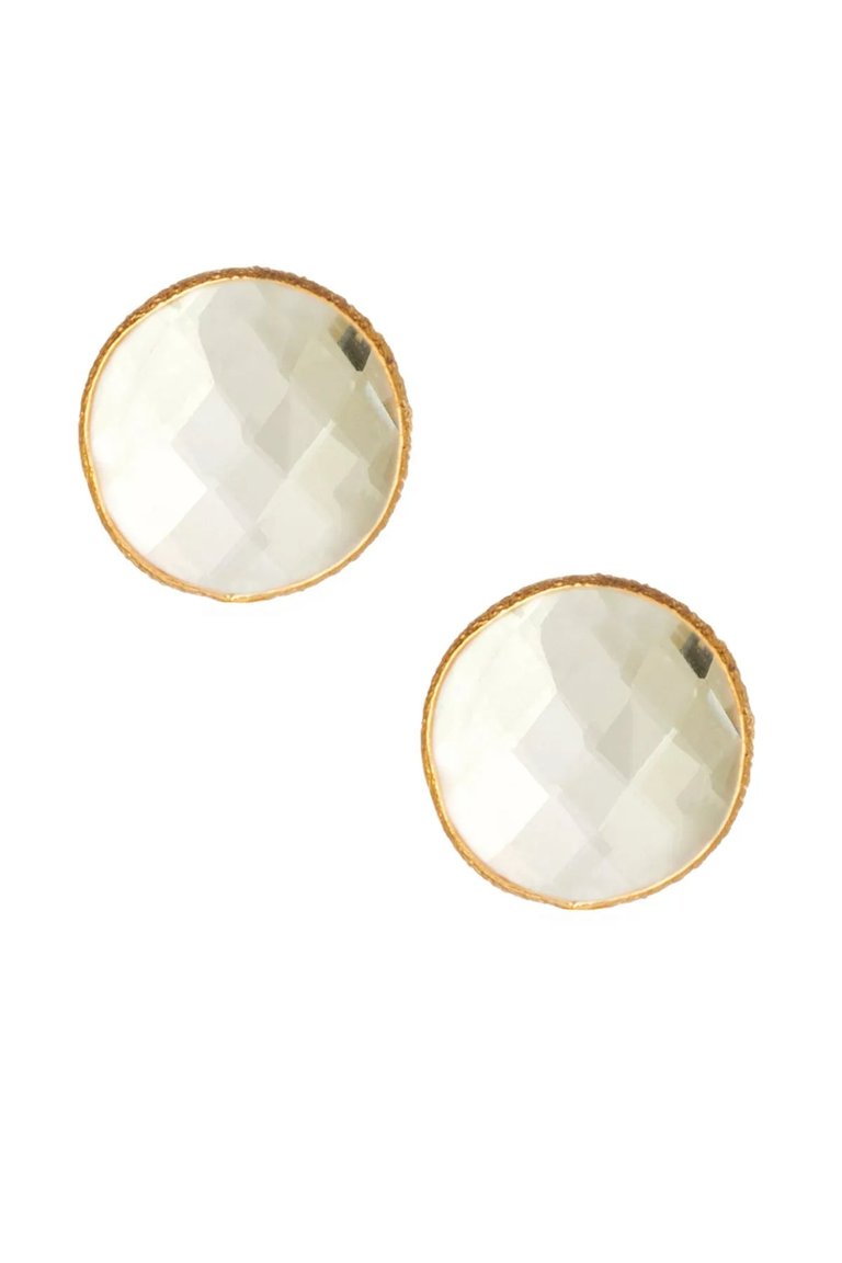 Mini Stud Round Gemstone Earrings - White