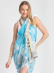 Misty Mixed Bordered Scarf - Turquoise