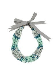 Multi Beaded Strand Statement Necklace With Ribbon Tie