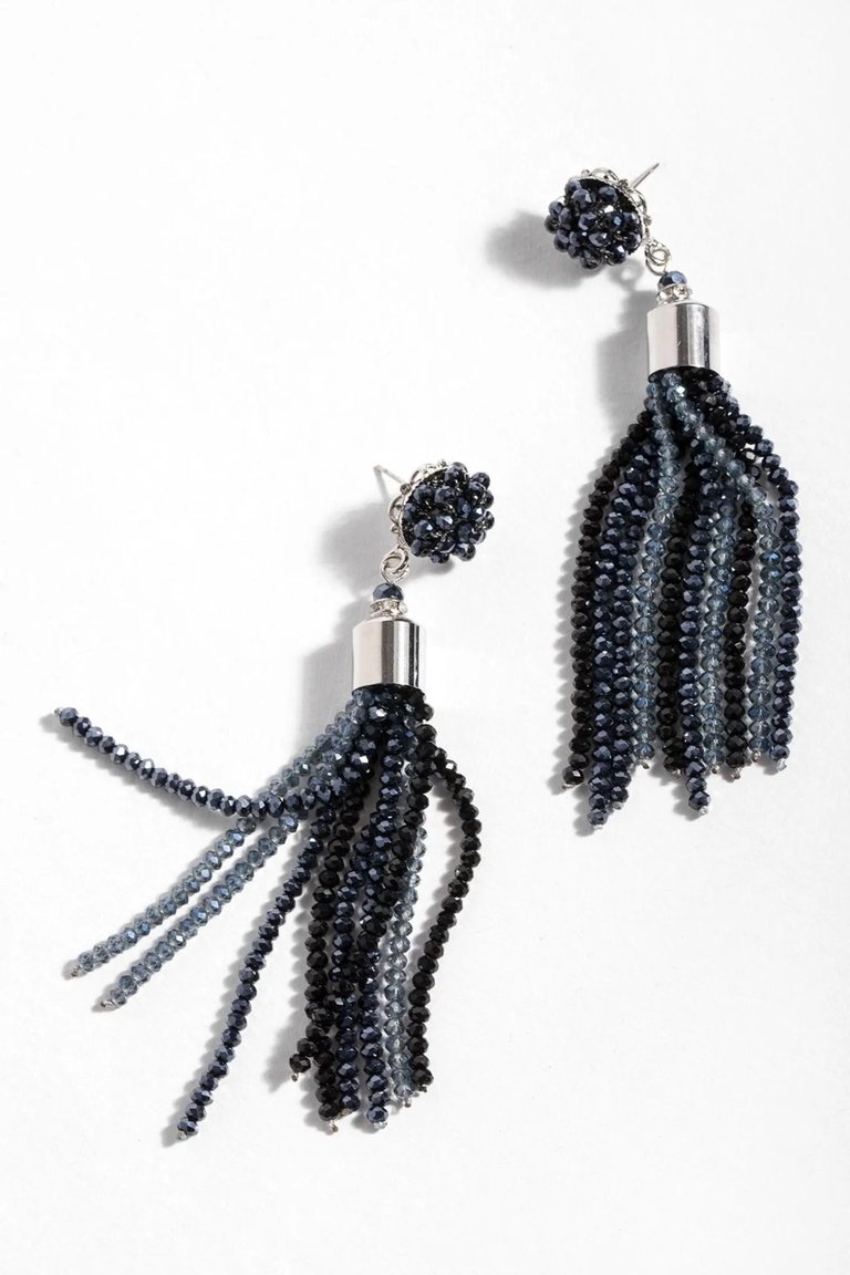 Multi Colored Crystal Tassel Earring - Navy