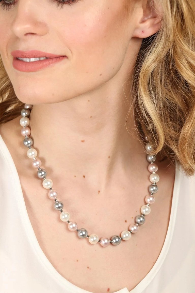 Multi Colored Pearl Collar Necklace - Grey