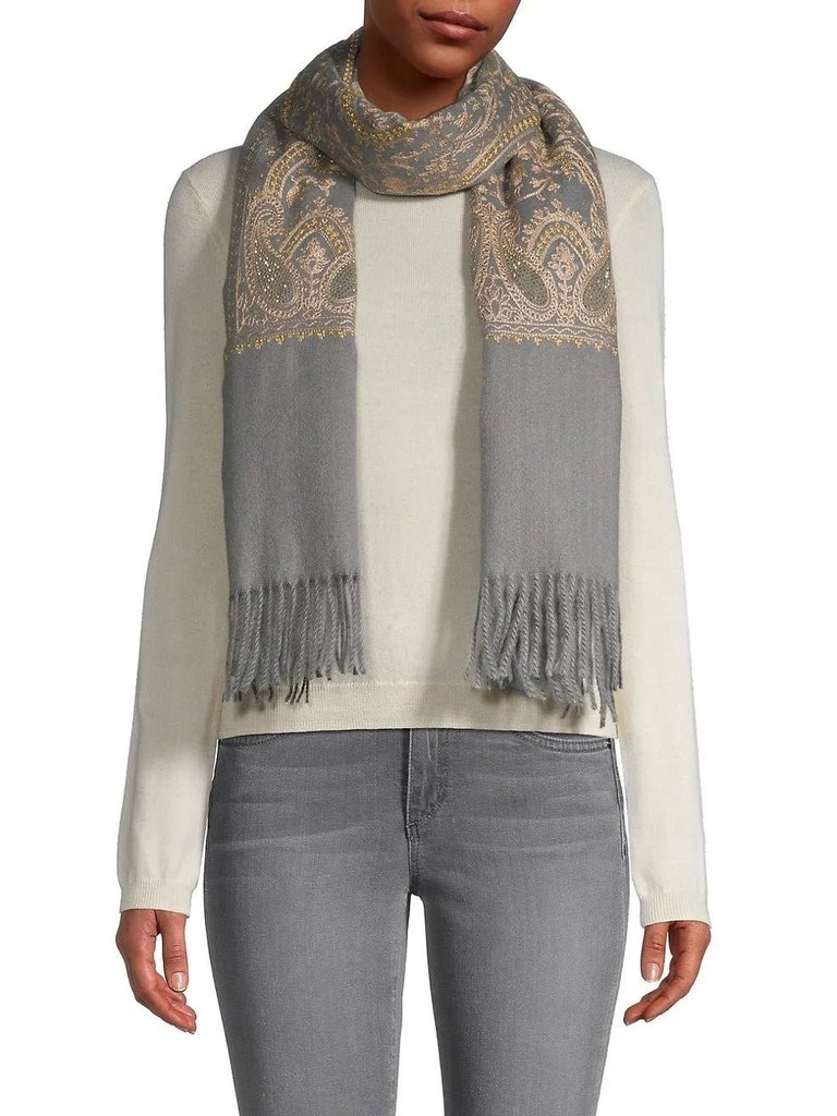 Nora Embroidered Reversible Scarf - Grey