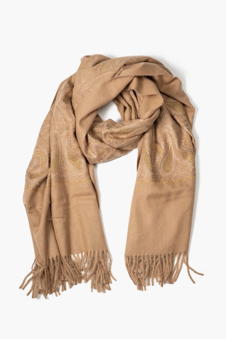 Nora Embroidered Reversible Scarf - Taupe